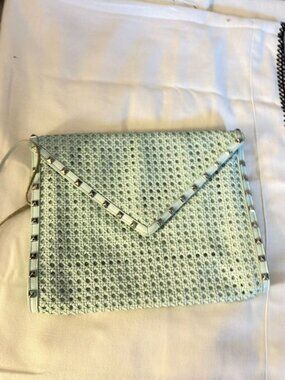 Rabecca Minkoff Leather Mint green Large envelope silver Accent studs woven Clut